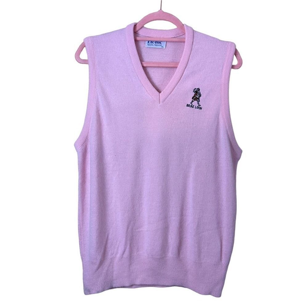 Vintage Etonic Sports Apparel Pink Sweater Vest Brae Loch Embroidered Unisex